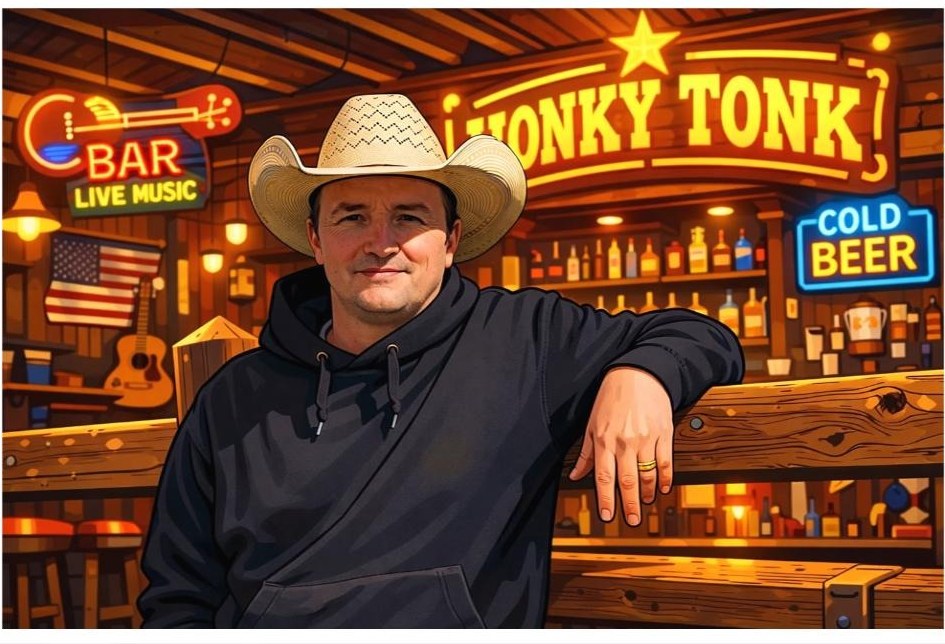 Illustratie van Patje Stew in een honky-tonk bar