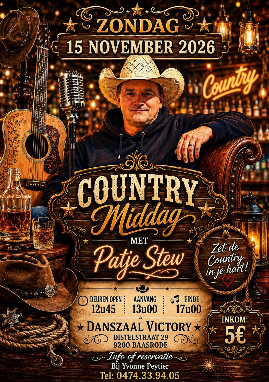 Affiche: Country Middag met Patje Stew op 15 november 2026 in Baasrode
