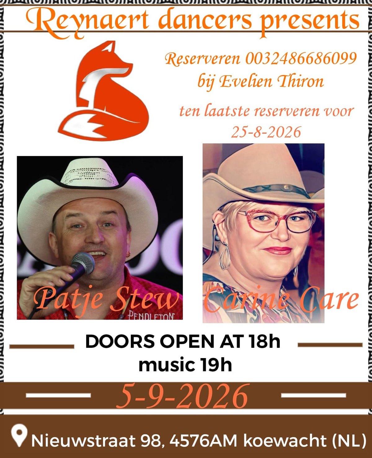 Affiche: Reynaert Dancers presenteert Patje Stew en Carine Care op 5 september 2026 in Koewacht